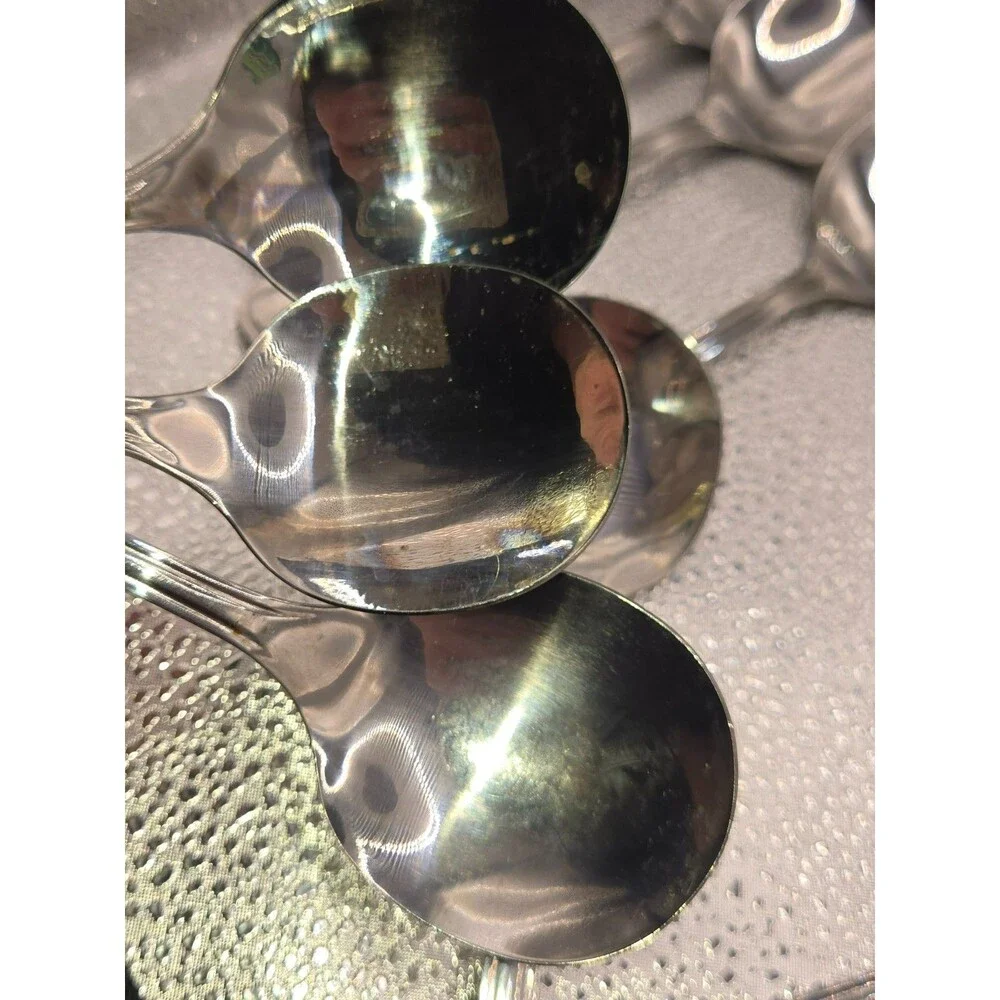 Set of 10 Stainless Steel Oval Soup Spoons – Double Line Rim Design – China